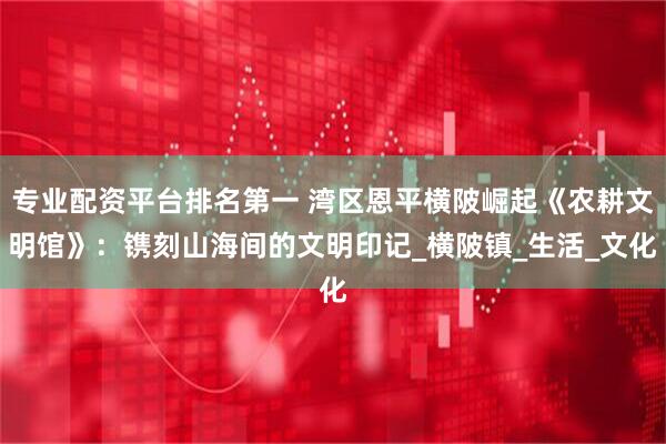 专业配资平台排名第一 湾区恩平横陂崛起《农耕文明馆》：镌刻山海间的文明印记_横陂镇_生活_文化